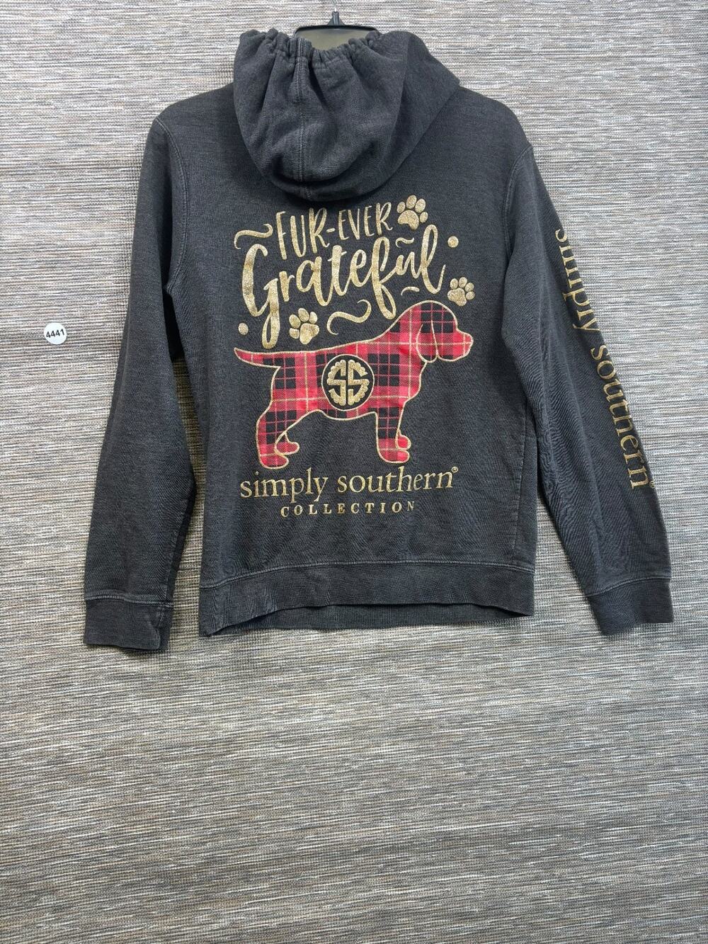 Simply Southern Hoodie Womens Size S Gray Dog Graphic "Fur Ever Grateful"
